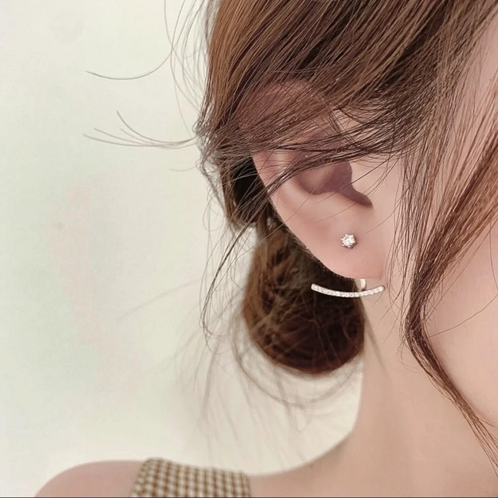 Any 2/$20! Crystal Studs w/Curved Jacket Earrings - Picture 2 of 7